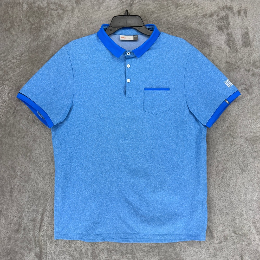KJUS Men Strike Primflex Polo Blue Heathered Golf Shirt MG60-906 Size 52 L